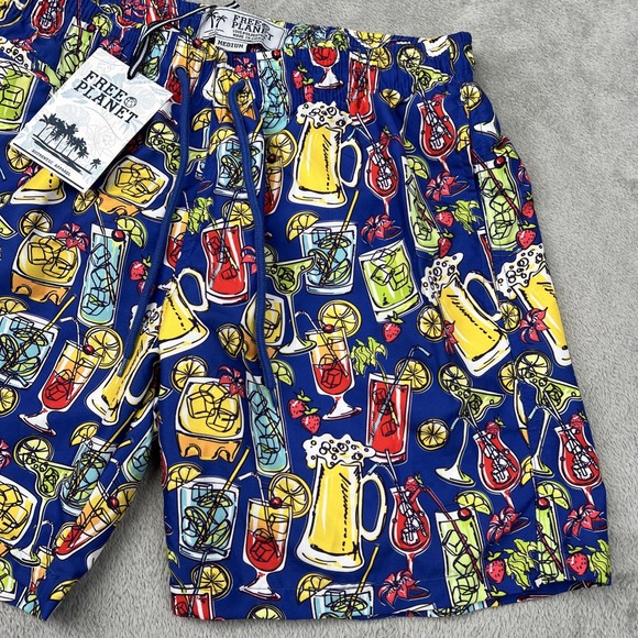 FREE‎ PLANET SWIM TRUNKS MEN'S MEDIUM COCKTAIL BEER BOARD SHORTS BEACH - Picture 2 of 13